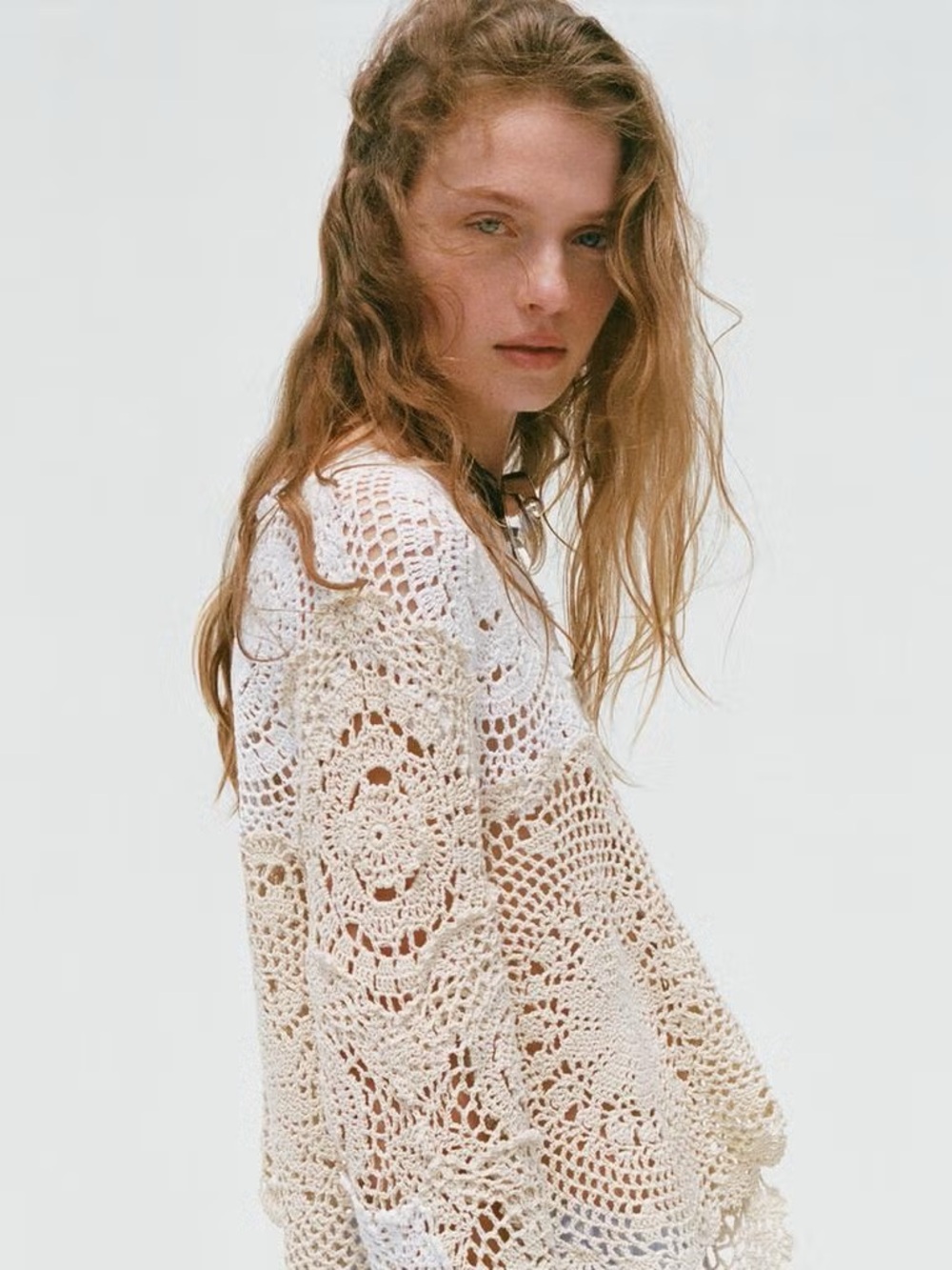 NWT Zara Limited Edition S Crochet Open-Knit Cream Sweater